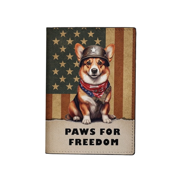 Freedom Paws Patriotic Corgi Vintage Memorial Day Travel Passport Wallet Welsh Corgi Dog Lover Gifts Idea PU Leather Passport Holder Cover - 12006