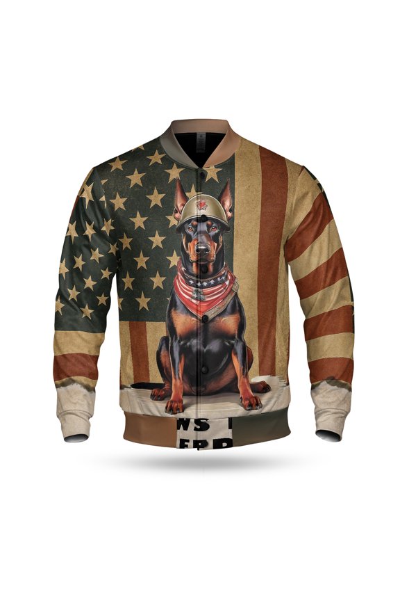 Freedom Paws Patriotic Doberman Pinscher Vintage Memorial Day All Over Print 3D Baseball Jacket Doberman Dog Lover Gifts Bomber Jacket Softball - 12006