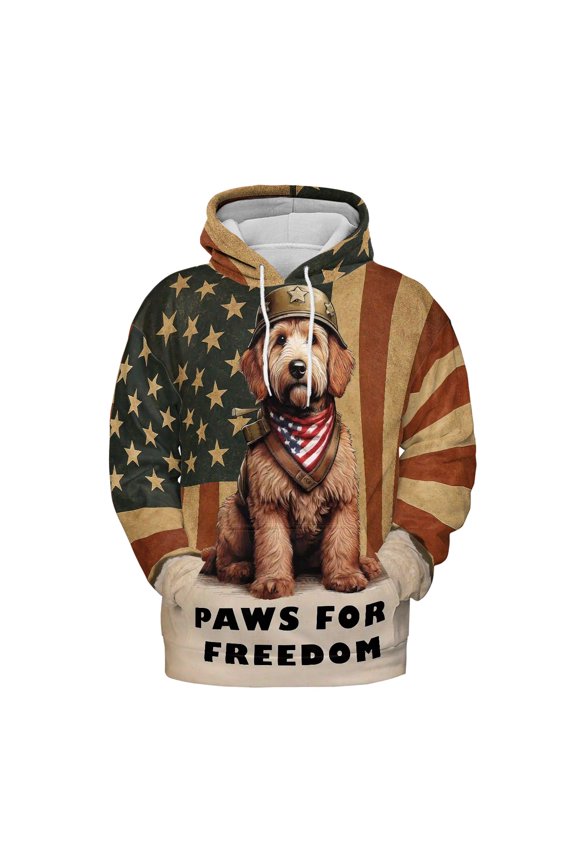 Freedom Paws Patriotic Goldendoodle Vintage Memorial Day All Over Print 3D Hoodie Unisex Merch Hoodies Doodle Dog Lover Gifts Idea - 12006