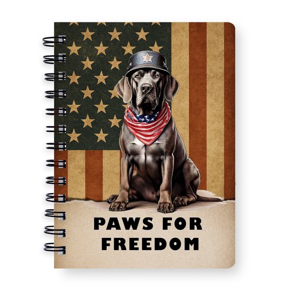 Freedom Paws Patriotic Great Dane Vintage Memorial Day Spiral Bound Journal Danes Dog Lover Gifts 5x7in Spiral Notebook - 12006