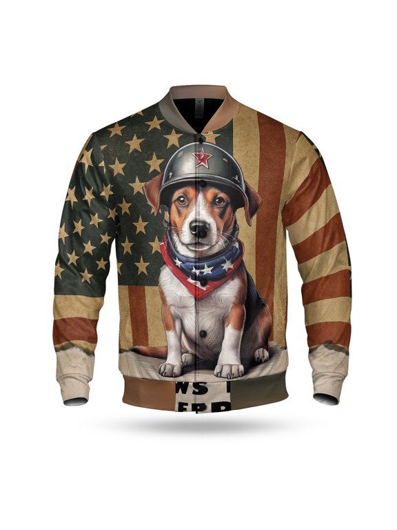 Freedom Paws Patriotic Jack Russell Terrier Vintage Memorial Day All Over Print 3D Baseball Jacket Parson Jack Dog Lover Bomber Jacket Softball - 12006