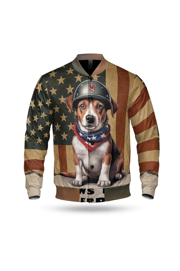 Freedom Paws Patriotic Jack Russell Terrier Vintage Memorial Day All Over Print 3D Baseball Jacket Parson Jack Dog Lover Bomber Jacket Softball - 12006