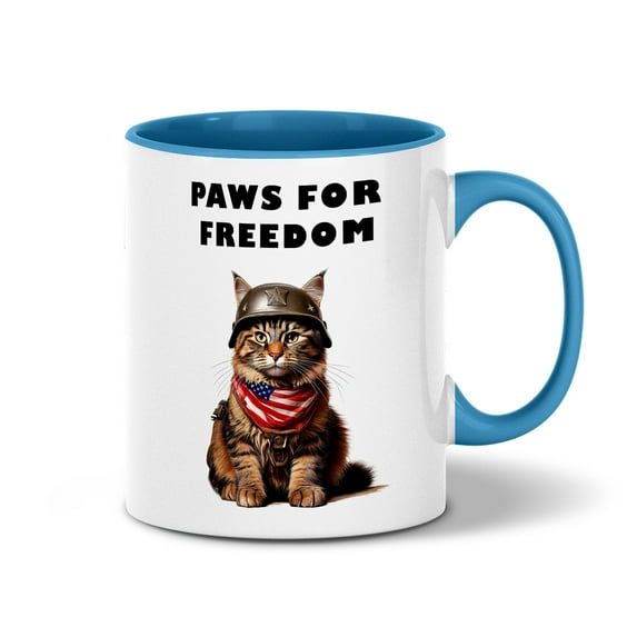 Freedom Paws Patriotic Maine Coon Vintage Memorial Day 11oz Accent Two-tone Mug Cat Lover Kitten Owner Gifts Coffee Tea Cup - 12006