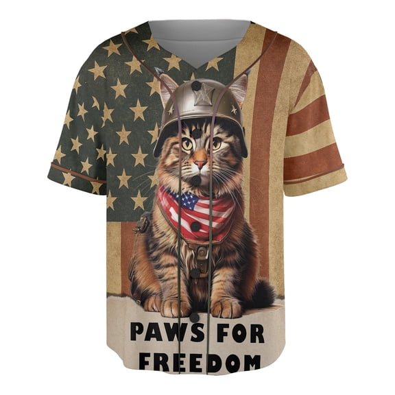 Freedom Paws Patriotic Maine Coon Vintage Memorial Day All Over Print 3D Baseball Shirt Cat Lover Kitten Owner Gifts Softball Sport - 12006