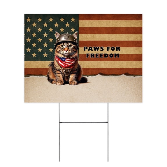 Freedom Paws Patriotic Maine Coon Vintage Memorial Day Yard Sign Cat Lover Kitten Owner Gifts Outdoor Home Lawn Garden Porch Decor - 12006