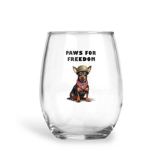 Freedom Paws Patriotic Miniature Pinscher Vintage Memorial Day 15oz Stemless Wine Glass Mug Mini Pin Dog Lover Wine Glasses Cup - 12006