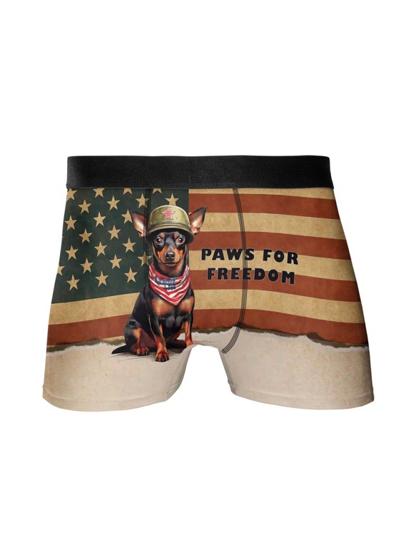 Freedom Paws Patriotic Miniature Pinscher Vintage Memorial Day All Over Print Boxer Briefs Underwear for Men Dad Mini Pin Dog Lover - 12006