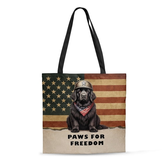 Freedom Paws Patriotic Newfoundland Vintage Memorial Day All Over Print 3D Canvas Tote Bag Newfie Dog Lover Gifts Reusable Handbag - 12006