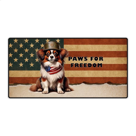 Freedom Paws Patriotic Papillon Vintage Memorial Day Desk Mat Full Keyboard Mouse Pad Pap Butterfly Dog Lover Large Mousepad - 12006