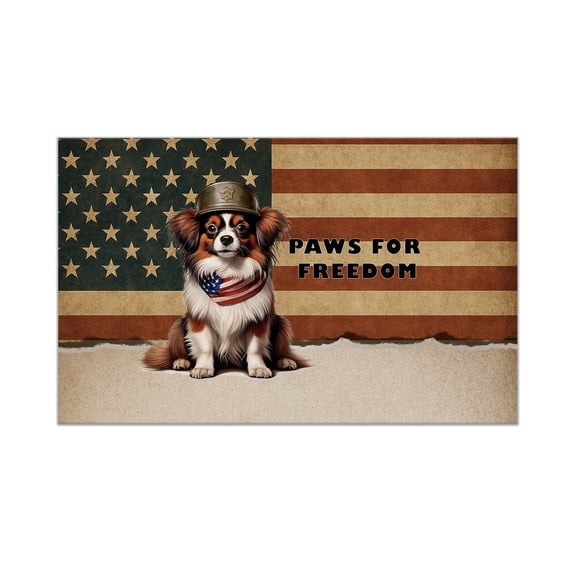 Freedom Paws Patriotic Papillon Vintage Memorial Day Doormat Pap Butterfly Dog Lover Indoor Outdoor Welcome Mat - 12006