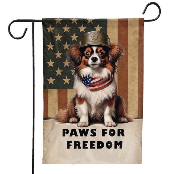 Freedom Paws Patriotic Papillon Vintage Memorial Day Garden Flag 12x18in Double Sided Pap Butterfly Dog Lover Outdoor Decor - 12006