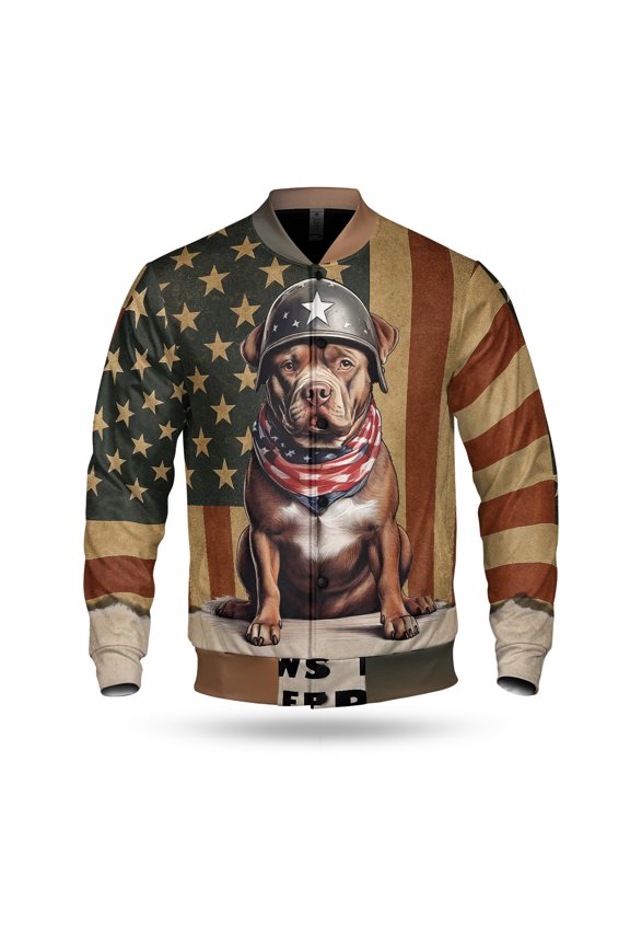 Freedom Paws Patriotic Pitbull Vintage Memorial Day All Over Print 3D Baseball Jacket Terrier Dog Lover Bomber Jacket Softball - 12006
