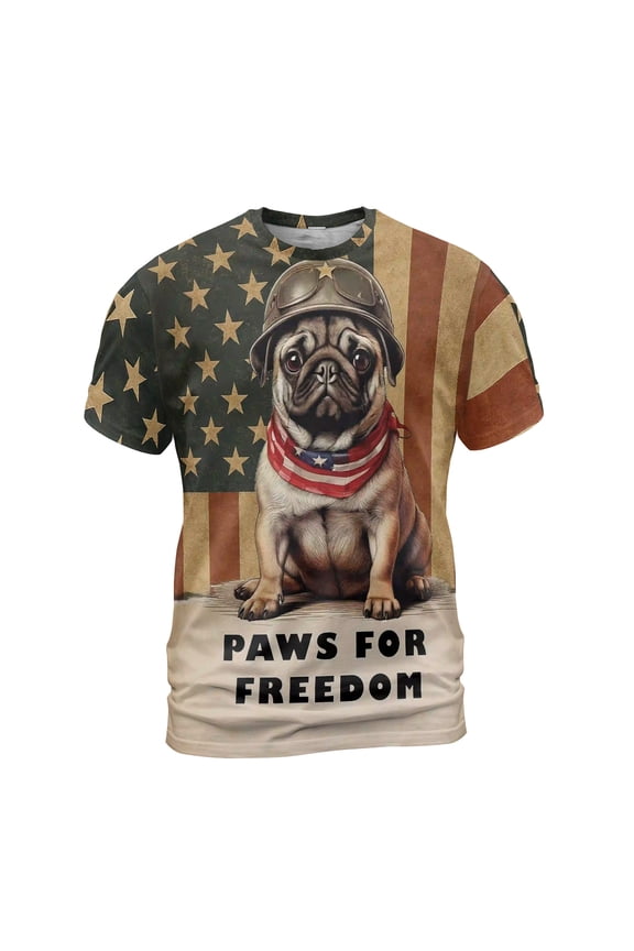 Freedom Paws Patriotic Pug Vintage Memorial Day All Over Print 3D Shirt Unisex Merch Dog Lover Gifts - 12006