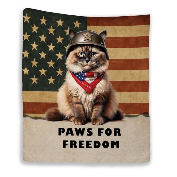 Freedom Paws Patriotic Ragdoll Vintage Memorial Day Quilt Blanket Cat Lover Kitten Owner Gifts Idea Cozy Comforter Throw Blanket - 12006