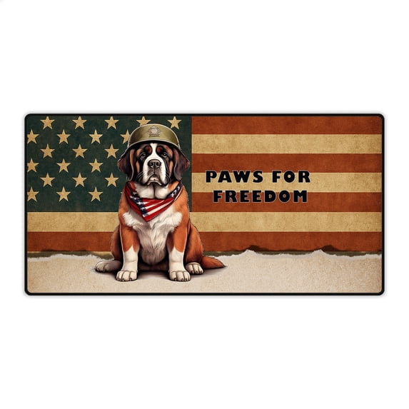 Freedom Paws Patriotic Saint Bernard Vintage Memorial Day Desk Mat Full Keyboard Mouse Pad St Dog Lover Large Mousepad - 12006