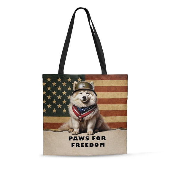 Freedom Paws Patriotic Samoyed Vintage Memorial Day All Over Print 3D Canvas Tote Bag Siberian Sammy Dog Lover Reusable Handbag - 12006