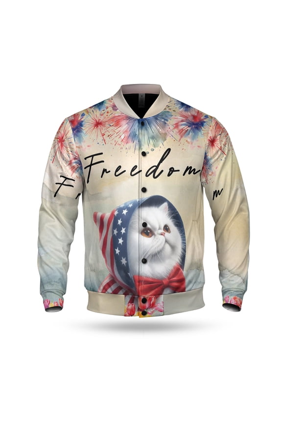 Freedom Persian on Independence Day 4th of July All Over Print 3D Baseball Jacket Cat Lover Kitten Owner Gifts Bomber Jacket Softball - 01005