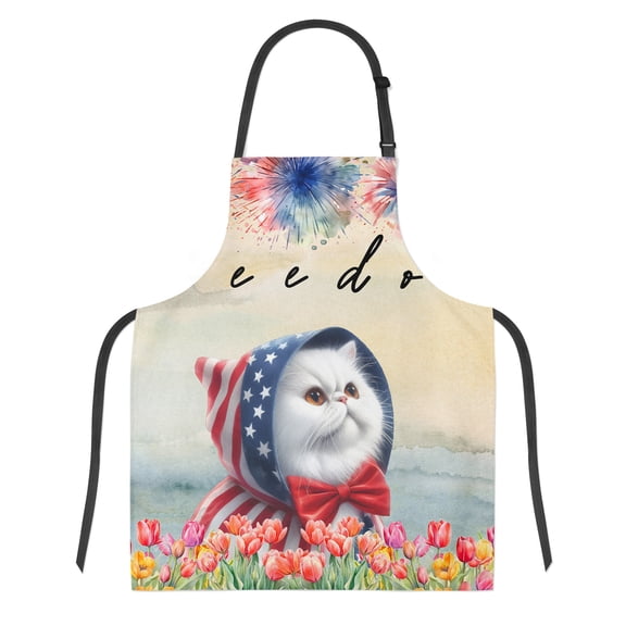 Freedom Persian on Independence Day 4th of July Apron Cat Lover Kitten Owner Gifts for Cooking Grilling Baking Painting Gardening - 01005