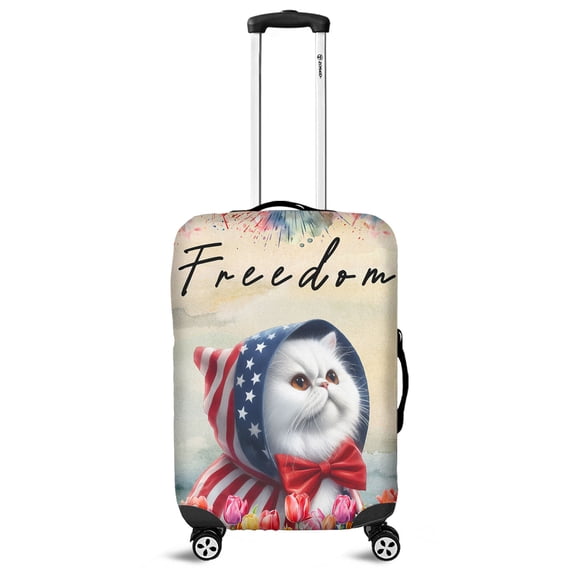 Freedom Persian on Independence Day 4th of July Travel Luggage Cover Cat Lover Kitten Owner Gifts Suitcase Dust Protective Decor - 01005