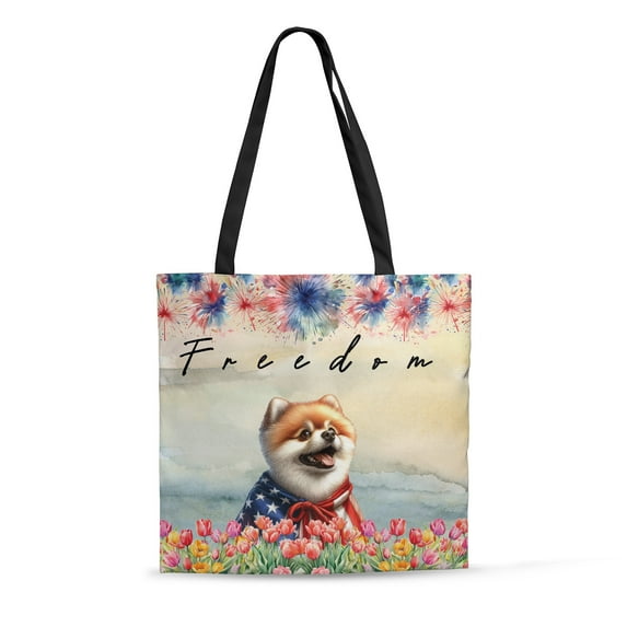 Freedom Pomeranian on Independence Day 4th of July All Over Print 3D Canvas Tote Bag Pom Dog Lover Gifts Reusable Handbag - 01005
