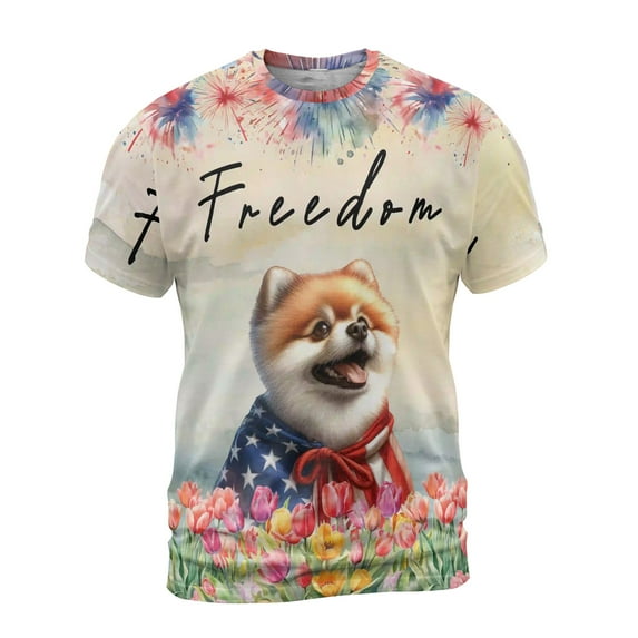 Freedom Pomeranian on Independence Day 4th of July All Over Print 3D Shirt Unisex Merch Pom Dog Lover Gifts - 01005