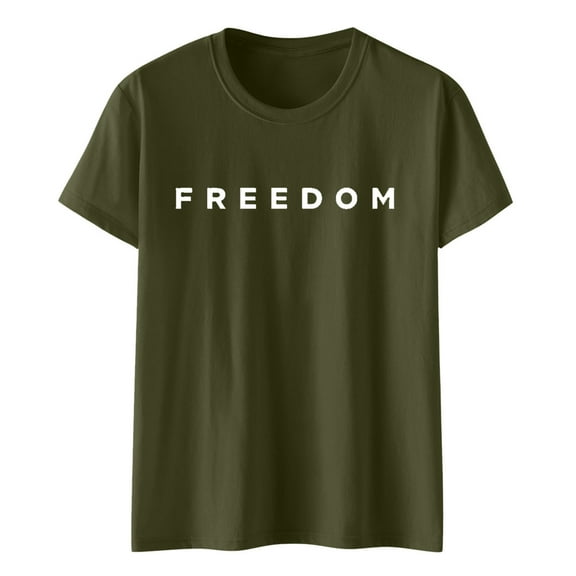 Freedom Printed Casual T-Shirt for Man Women, Army Green, M