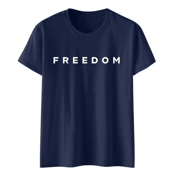 Freedom Printed Casual T-Shirt for Man Women, Navy, L
