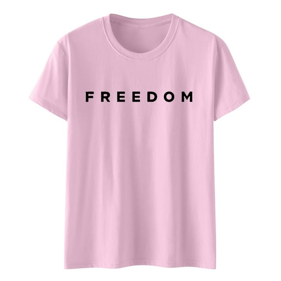 Freedom Printed Casual T-Shirt for Man Women, Pink, S