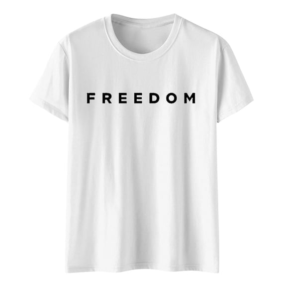 Freedom Printed Casual T-Shirt for Man Women, White, XXL