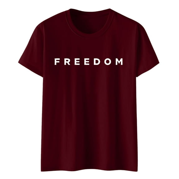 Freedom Printed Casual T-Shirt for Man Women, Wine, XXL