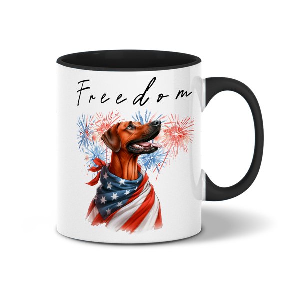 Freedom Rhodesian Ridgeback on Independence Day 4th of July 11oz Accent Two-tone Mug Ridgebacks Dog Lover Gifts Coffee Tea Cup - 01005