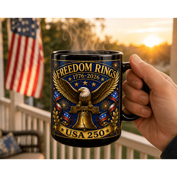 Freedom Rings Mug USA 250 Patriotic Eagle Liberty Bell 1776-2026 Gift