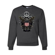 Freedom Rock Guitar Peace Eagle | Mens Americana / American Pride Crewneck Graphic Sweatshirt, Heather Black, Large