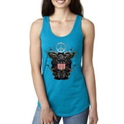 Freedom Rock Guitar Peace Eagle | Womens Americana / American Pride Jersey Racerback Tank Top, Turquoise, Large