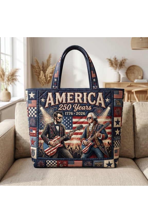 Freedom Rock Quilted Tote Bag, Large Shoulder Bag for Shopping, Travel and Daily Essentials