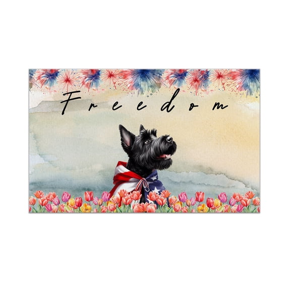 Freedom Scottish Terrier on Independence Day 4th of July Doormat Scottie Dog Lover Gifts Indoor Outdoor Welcome Mat - 01005