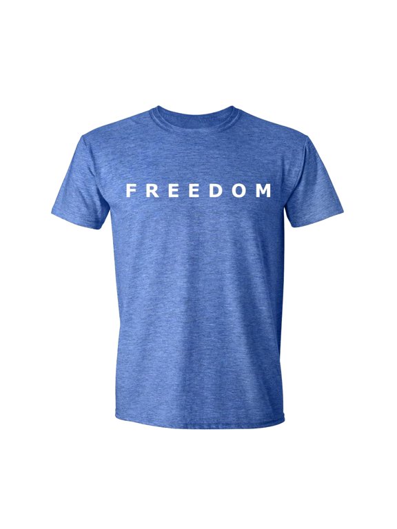 Freedom Shirt – Simple Freedom Text T Shirt for Men & Women Patriotic USA Men's Tshirts Graphic Tee Blue Heather Small