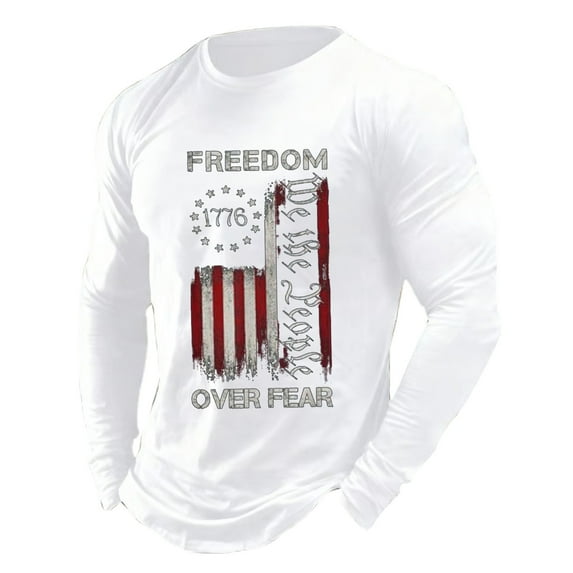 Freedom Shirts for Men Classic Long Sleeve Patriotic Graphic Tee Breathable Sports Athletic Basic Top Casual Comfort Fit Daily Wear