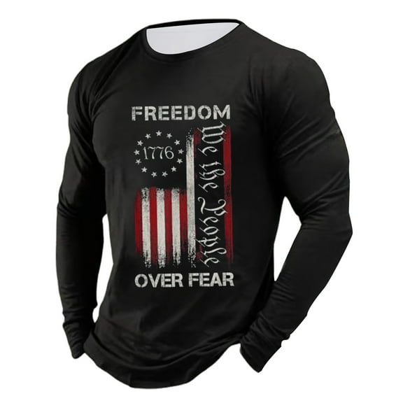 Freedom Shirts for Men Classic Long Sleeve Patriotic Graphic Tee Breathable Sports Athletic Basic Top Casual Cozy Soft Daily Wear