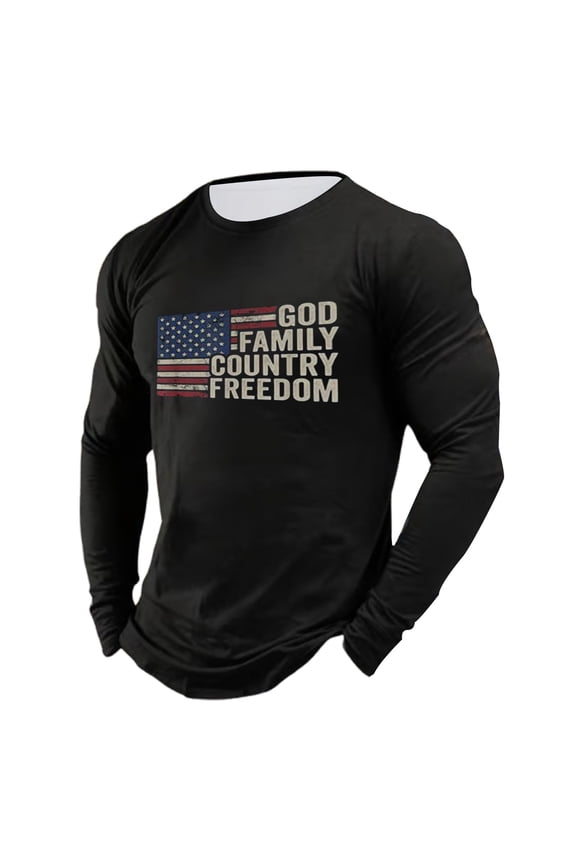 Freedom Shirts for Men Classic Long Sleeve Patriotic Graphic Tee Breathable Sports Athletic Basic Top Casual Relaxed Fit Daily Wear