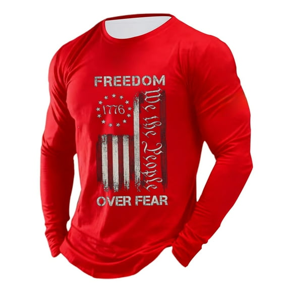 Freedom Shirts for Men Classic Long Sleeve Patriotic Graphic Tee Breathable Sports Athletic Basic Top Casual Versatile Daily Wear