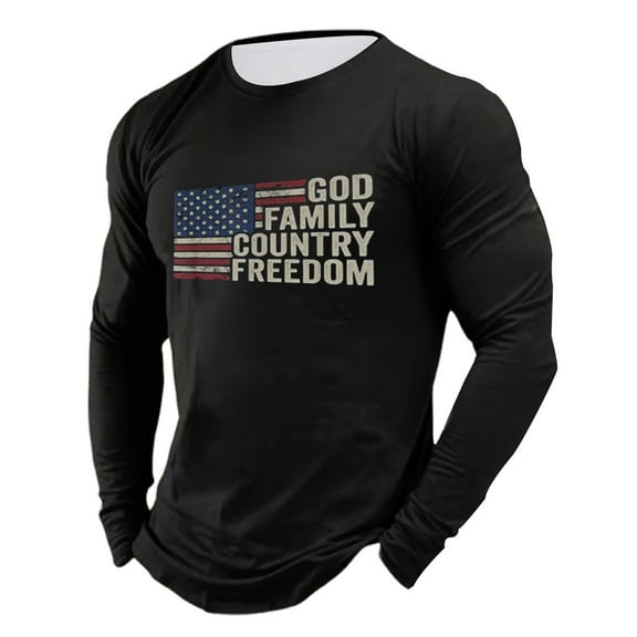 Freedom Shirts for Men Classic Long Sleeve Patriotic Graphic Tee Breathable Sports Athletic Basic Top Casual Versatile Daily Wear
