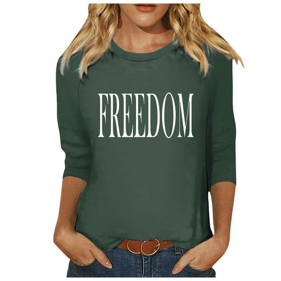 Freedom Shirts for Women Half Sleeve Letter Prints T Shirt Flowy Basic Tunic Tops Fashion Outdoor Activities Casual Cozy Soft Daily Wear