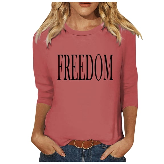 Freedom Shirts for Women Half Sleeve Letter Prints T Shirt Flowy Basic Tunic Tops Fashion Outdoor Activities Casual Loose Fit Daily Wear