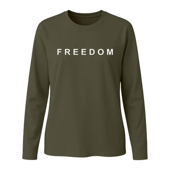 Freedom Shirts for Women Long Sleeved Patriotic Letter Prints T Shirt With Round Neckline Outdoor Activities Casual Comfort Fit Daily Wear