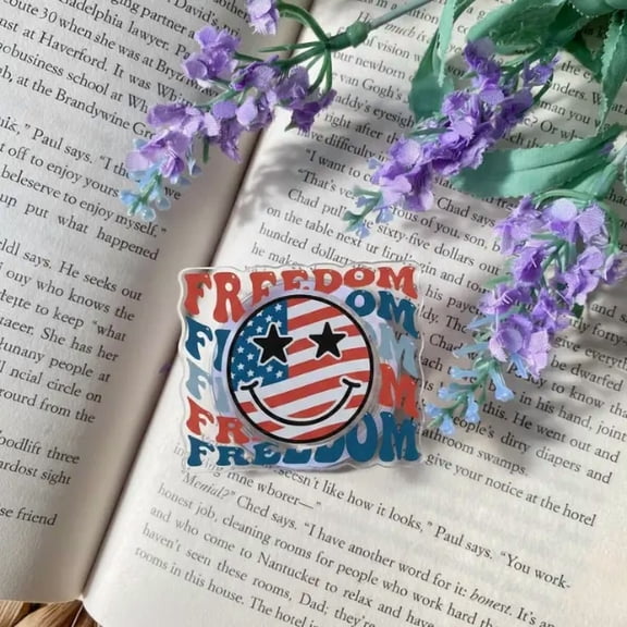Freedom Smiley Face Phone Grip With American Flag Design Patriotic Red White Blue Cute 4th Of July