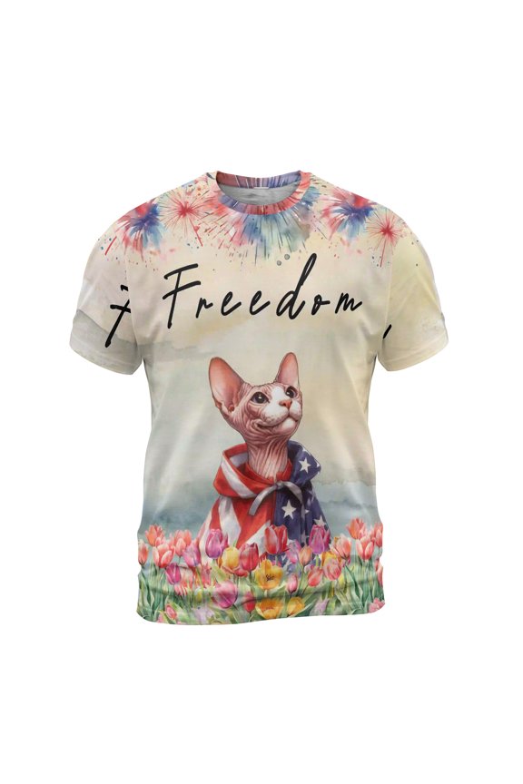Freedom Sphynx on Independence Day 4th of July All Over Print 3D Shirt Unisex Merch Cat Lover Kitten Owner Gifts Idea - 01005