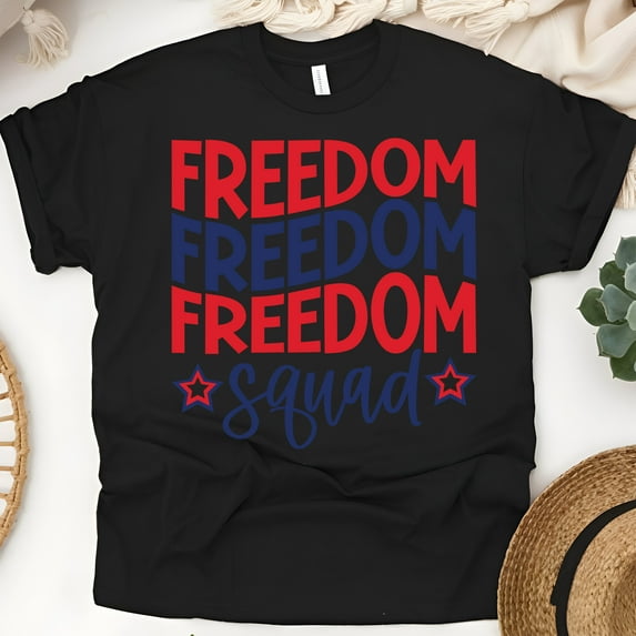 Freedom Squad Graphic T-Shirt – Red White Blue Stars Tee, Black, Size 3XL