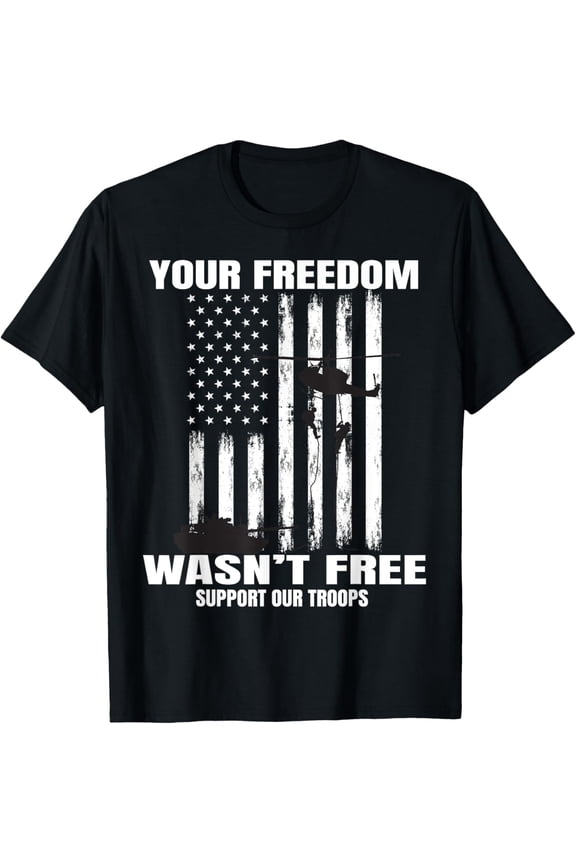 Freedom Support Our Troops Military Graphic American Flag T-Shirt