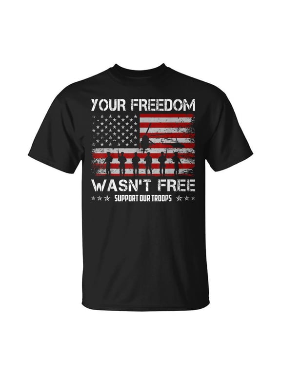 Freedom Support Our Troops Military Graphic American Flag TShirt